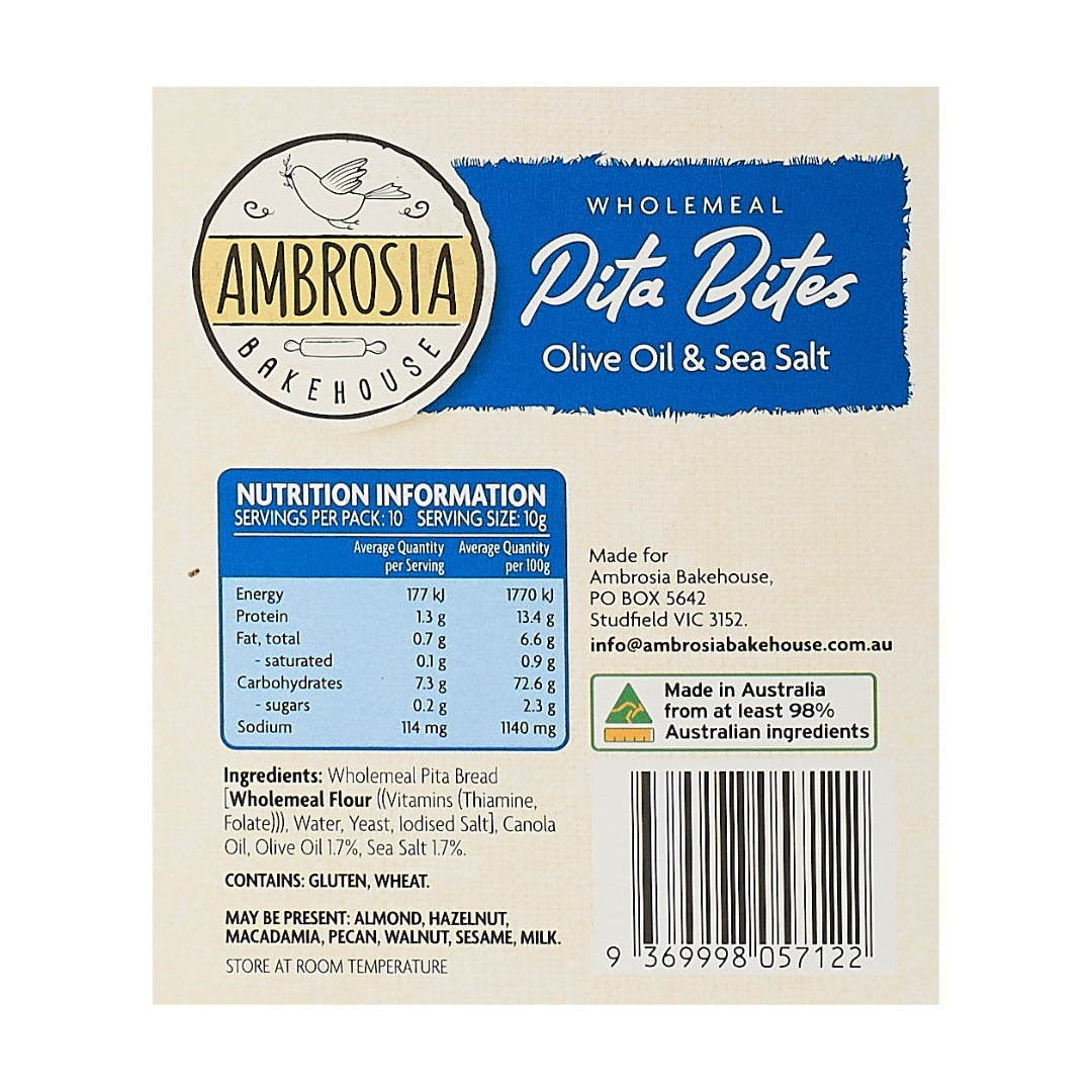 Ambrosia Bakehouse – Pita Bites Olive Oil & Sea Salt 100g x 10