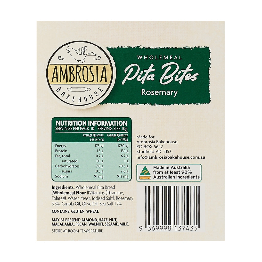 Ambrosia Bakehouse – Pita Bites Rosemary 100g x 10