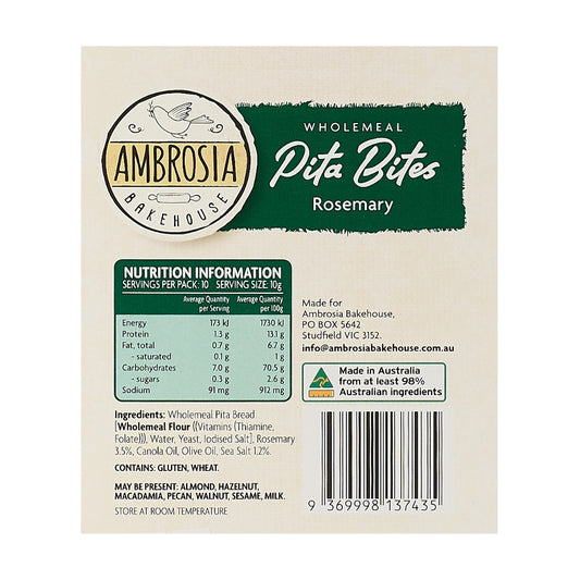 Ambrosia Bakehouse – Pita Bites Rosemary 100g x 10