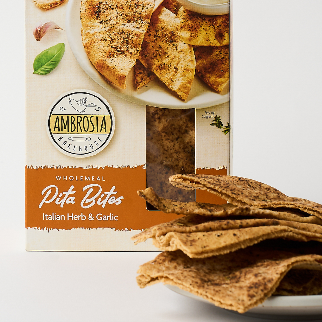 Ambrosia Bakehouse – Pita Bites Italian Herb & Garlic 100g x 10