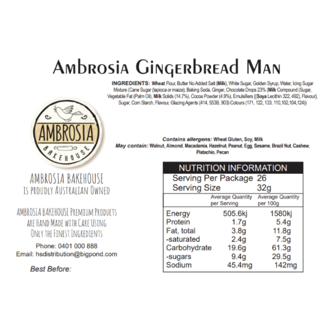 Ambrosia Bakehouse – Gingerbread Men 32g x 24