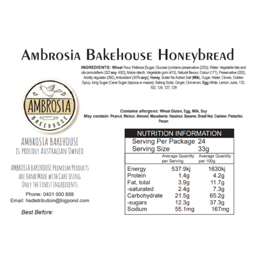 Ambrosia Bakehouse – Unicorns Honeybread (Iced) 33g x 24