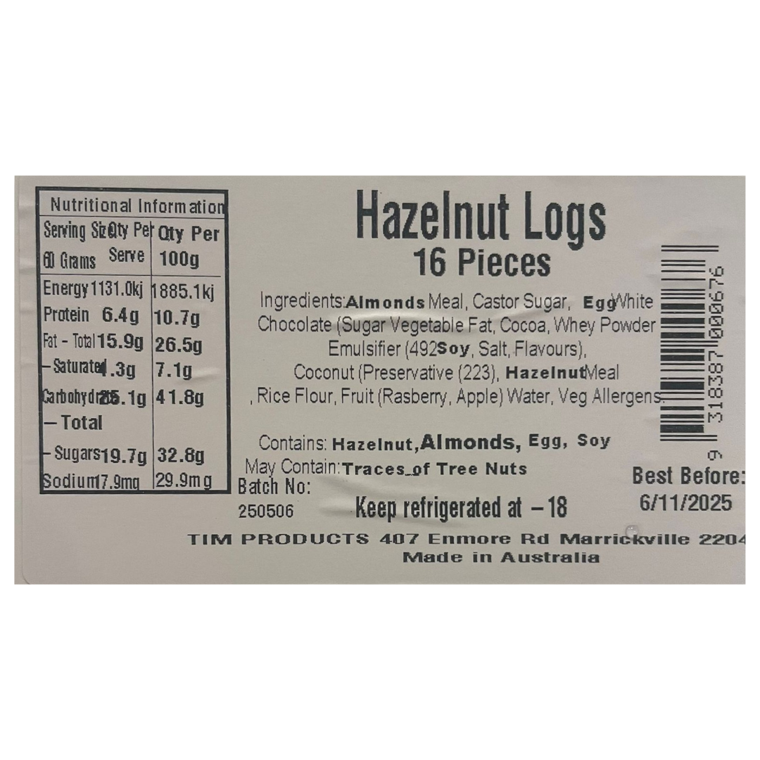 TIM Bulk – Gluten Free Hazelnut Logs 16 pc