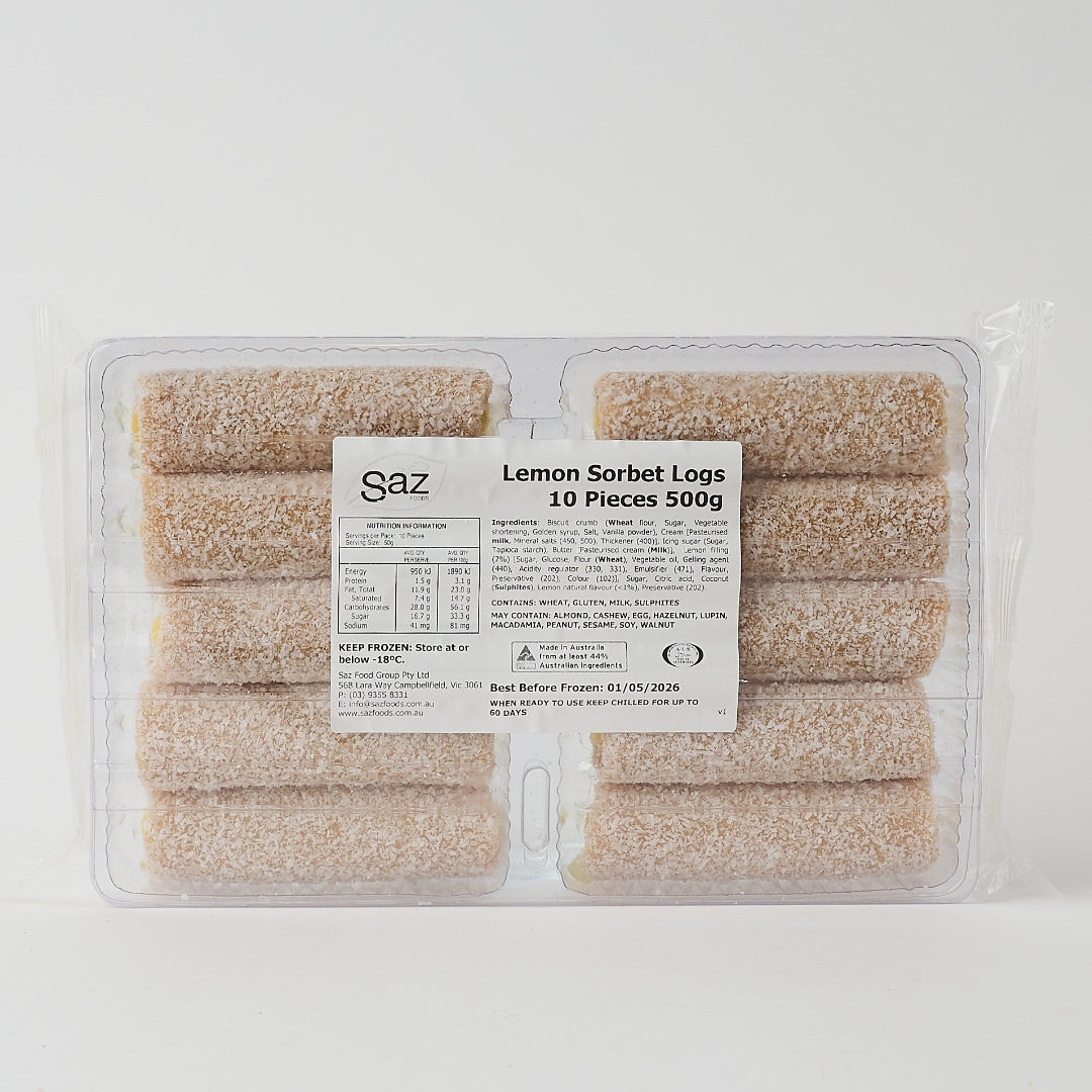 SAZ Foods – Lemon Sorbet Logs 500g (10 pc)