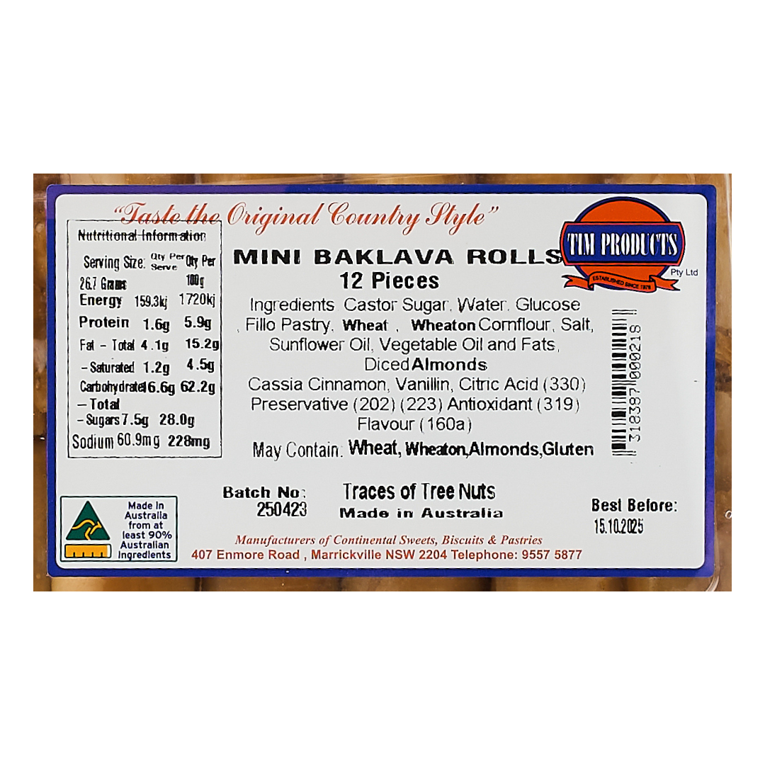 TIM Retail – Baklava Rolls 320g (12 x 12pk)
