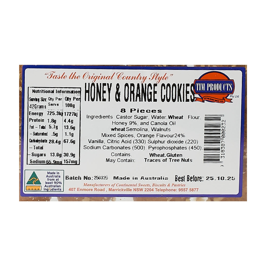 TIM Retail – Honey & Orange Cookies 335g (12 x 8pk)