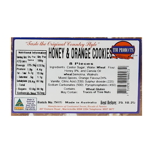 TIM Retail – Honey & Orange Cookies 335g (12 x 8pk)
