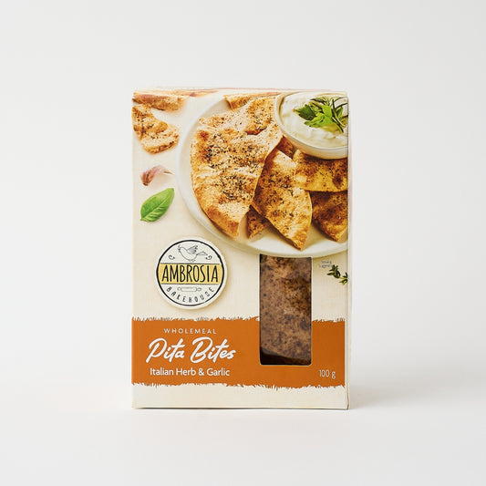 Ambrosia Bakehouse – Pita Bites Italian Herb & Garlic 100g x 10
